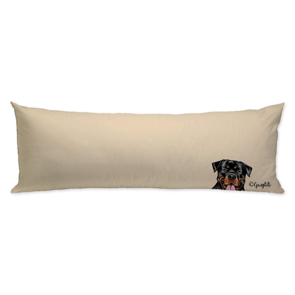 Cute Rottweiler Print Solid Color Body Pillow Cover - Soft Macaron Beige Home Decor Bedding for Couch & Bed - 20x54 Inch Cozy Pillowcase - Perfect for Living Room, Bedroom & Nap Time