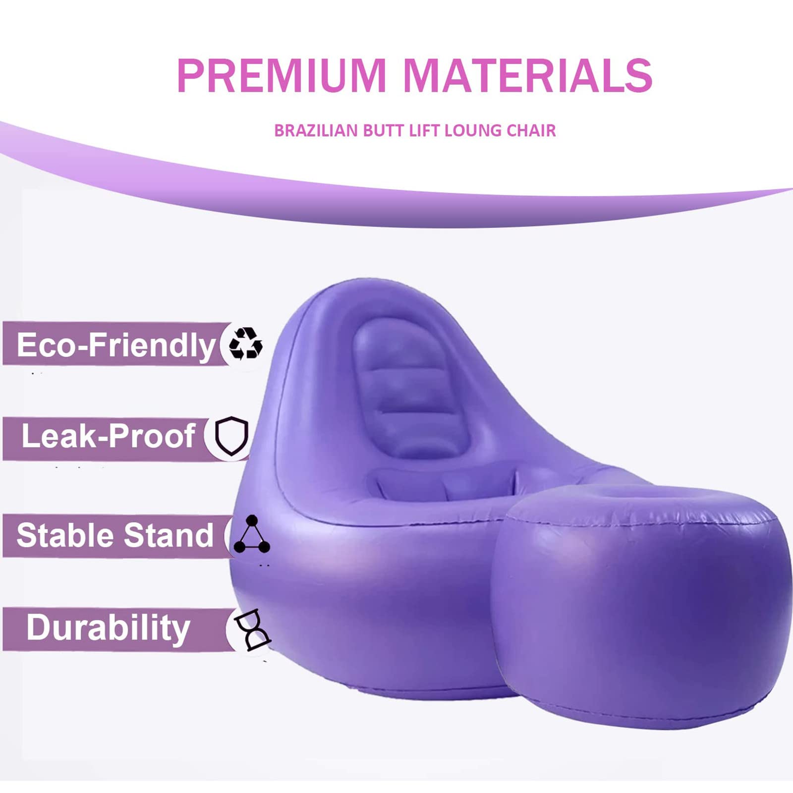 **ThickValley Inflatable BBL Chair with Hole - Post-Surgery Brazilian Butt Lift Recovery Pillow & Ottoman Set, Includes Air Pump (Black) - Perfect for Comfortable Sitting After BBL Surgery**