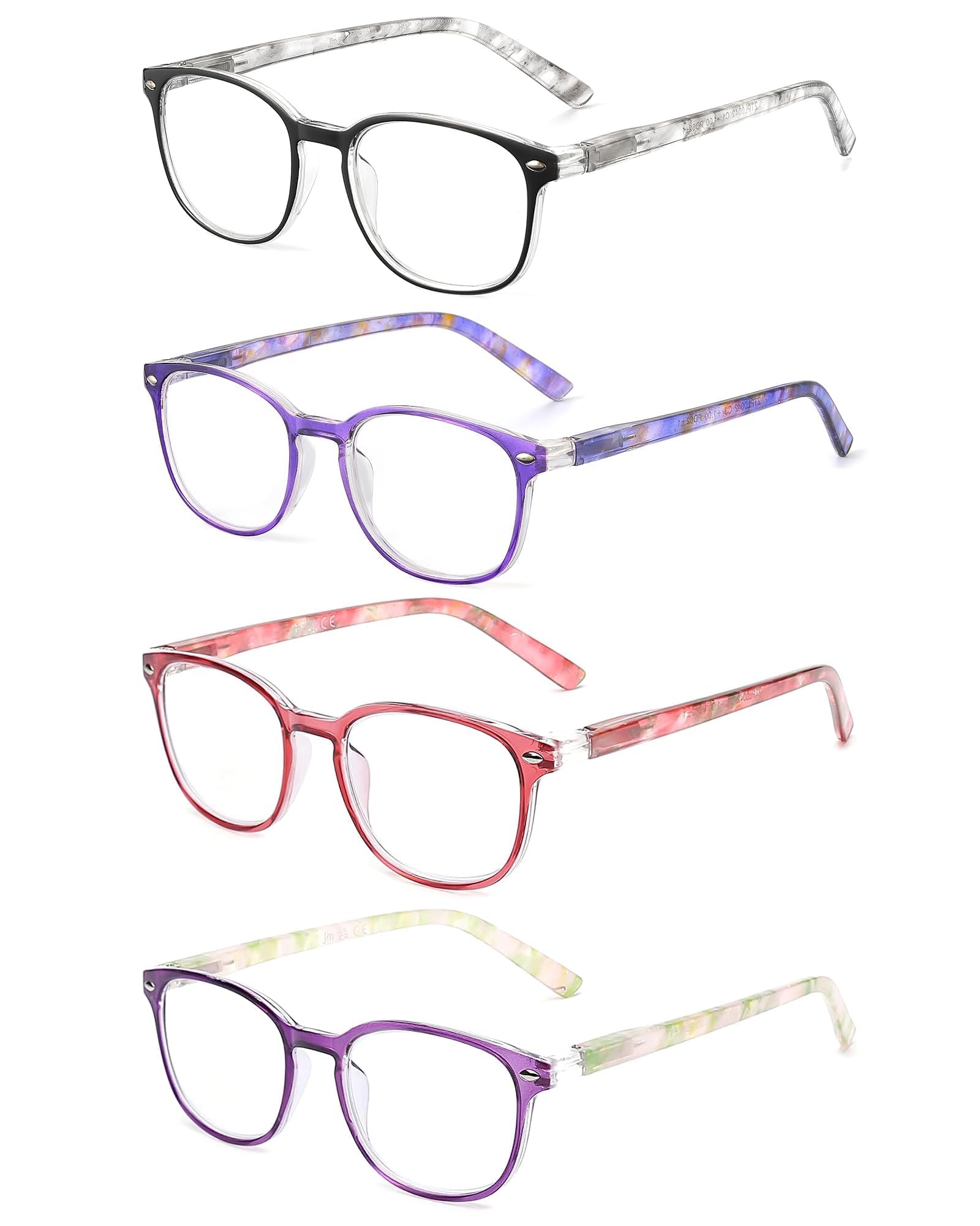 JM Reading Glasses Set of 4 - Premium Spring Hinge Readers for Men & Women (+0.5 Strength) - Mixed Colors - Perfect for Reading Books, Using Smartphones & Working on Computers