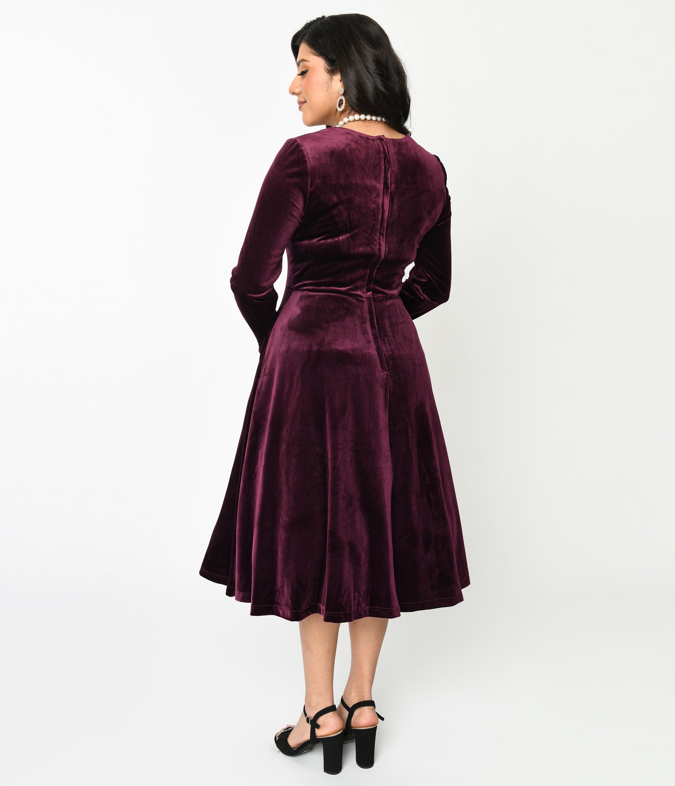 Elegant Plum Wine Velvet Swing Dress for Women - Vintage Flowy Party Dress for Evening Events, Date Nights & Special Occasions