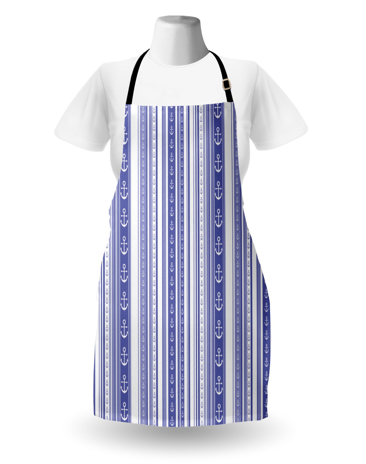 Ambesonne Striped Apron - Nautical Anchor & Tape Design Kitchen Bib with Adjustable Neck - Unisex Cooking Baking Gardening Apron - Perfect for Home Chefs, BBQ & Crafting - Lilac Purple