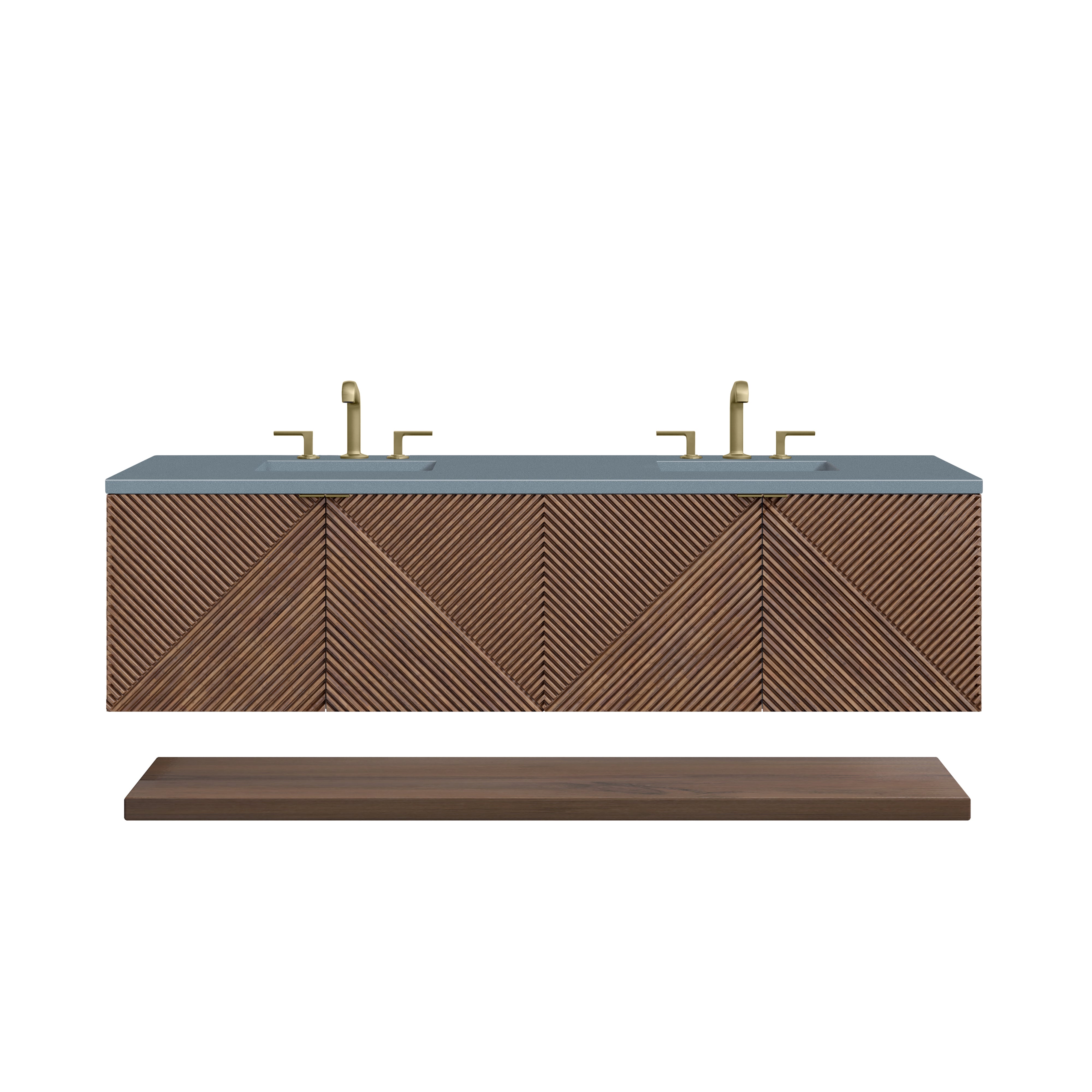 Marcello 72 Inch Double Bathroom Vanity with Sink - Chestnut Wood & 3CM Calacatta Blue Quartz Top - Perfect for Master Bathroom or Guest Bath Renovation