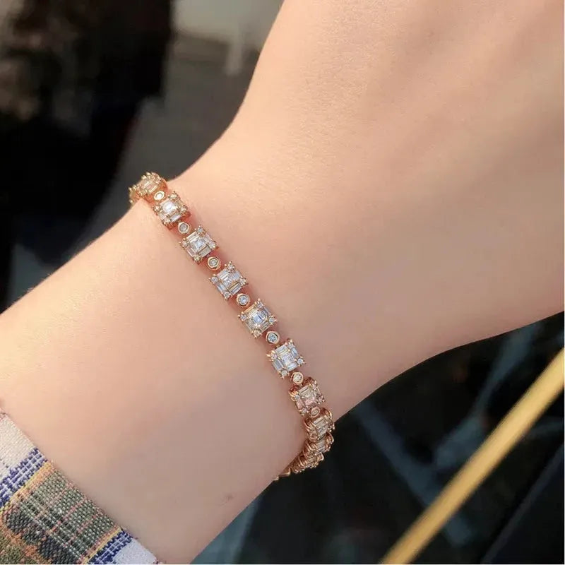 18K Rose Gold Real Diamond Bracelet for Women - 3.0ct H SI Luxury Square Wedding Engagement Party Jewelry (Au750) | Perfect for Anniversary Gifts, Bridal Accessories & Special Occasions