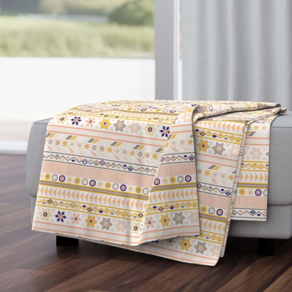Soft Plush Minky Throw Blanket 50x70 Inches - Summer Sun Yellow Mexico Tribal Stripe Pattern | Cozy Couch Blanket for Bedroom, Living Room & Travel