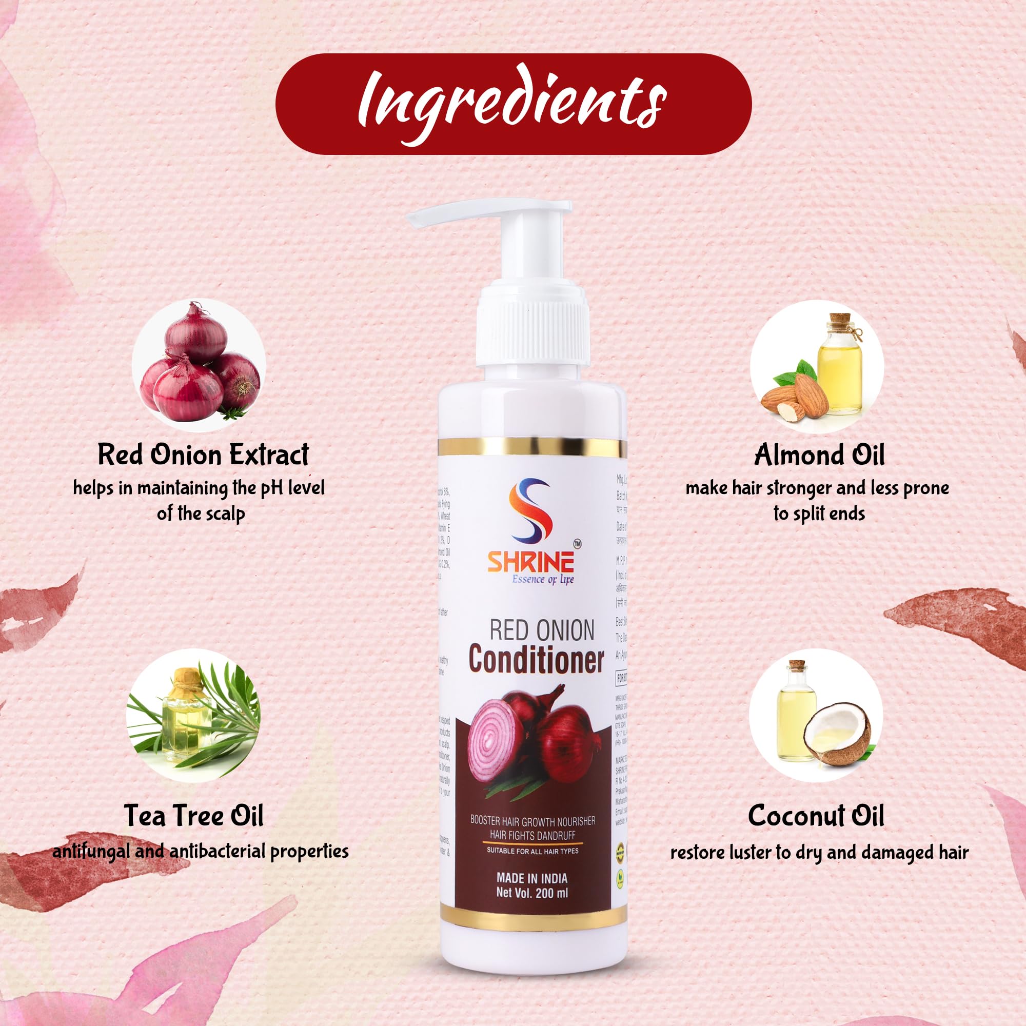 Anti Hair Fall Red Onion Conditioner for Men & Women - Promotes Hair Thickness & Shine | Anti Dandruff Treatment for Stronger, Healthier Hair - 200ml | Perfect for Daily Hair Care & Scalp Nourishment