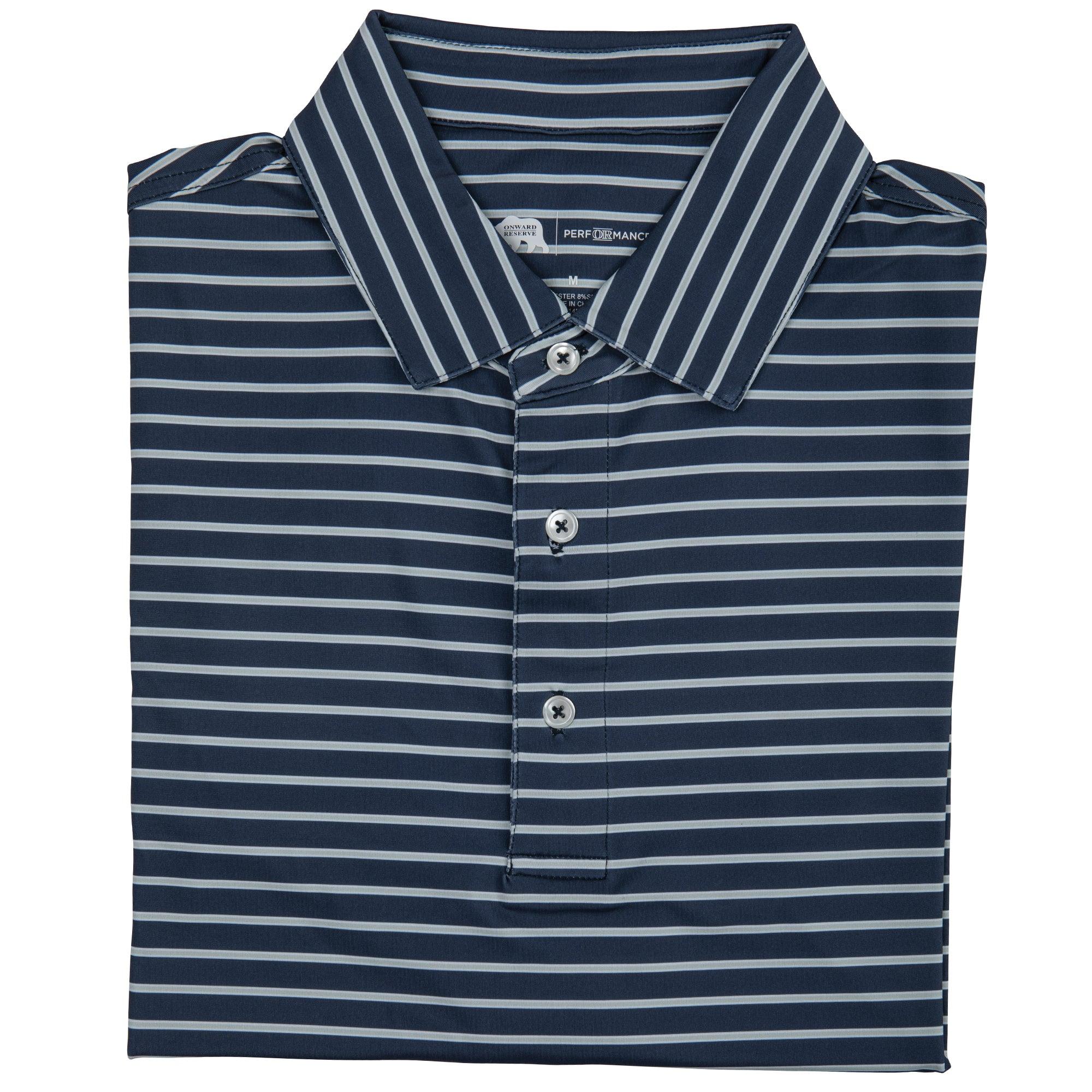 Vintage Indigo & Smoke Eagle Stripe Performance Polo Shirt for Men - Breathable, Moisture-Wicking Golf & Casual Wear