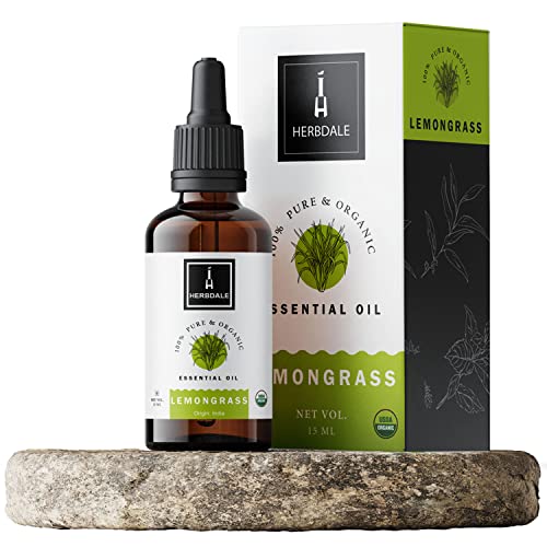 Herbdale 100% Pure Lemongrass Essential Oil - Natural & Organic for Diffusers, Skincare, Aromatherapy, Soaps, Candles, Perfume & Insect Repellent | Relaxation, Stress Relief & Home Fragrance