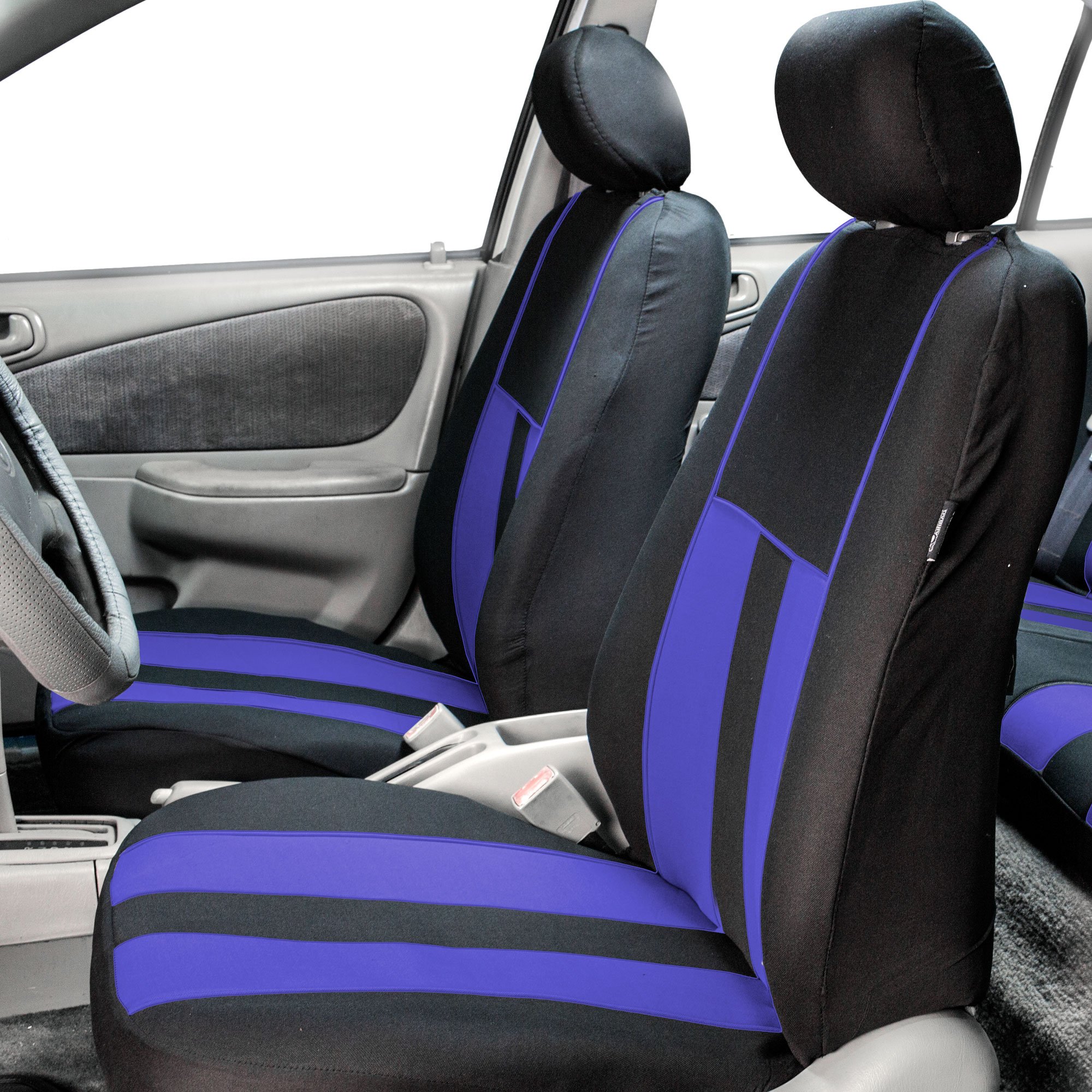 Premium FH Group Striped Blue Car Seat Covers Full Set - Universal Fit for Cars, Trucks & SUVs | Airbag Compatible & Split Rear Design | Durable Interior Accessories for Commuting, Road Trips & Family Protection