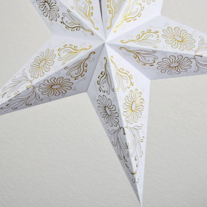 24 Pack Golden Daisy White Paper Star Lanterns - Hanging Decorative Party Lights for Wedding, Baby Shower & Home Decor
