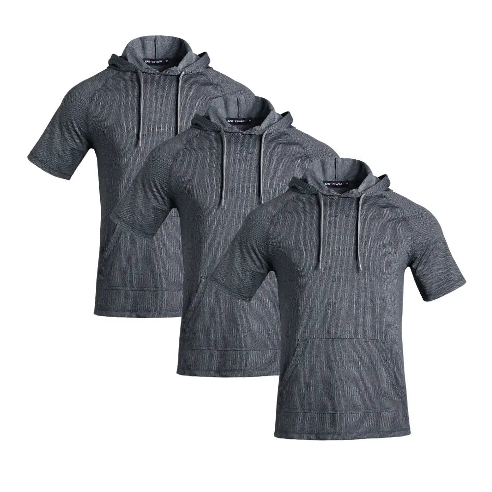 3 Pack Men's Performance Short Sleeve Hoodie - Moisture Wicking Athletic Shirts for Gym, Running & Outdoor Activities