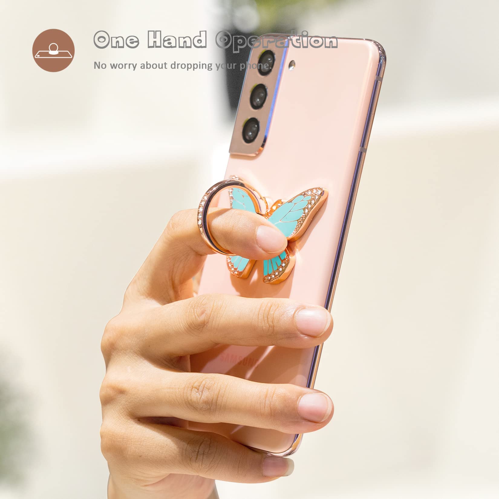 360° Rotating Metal Phone Ring Grip - Compatible with iPhone & Android for Secure One-Hand Use