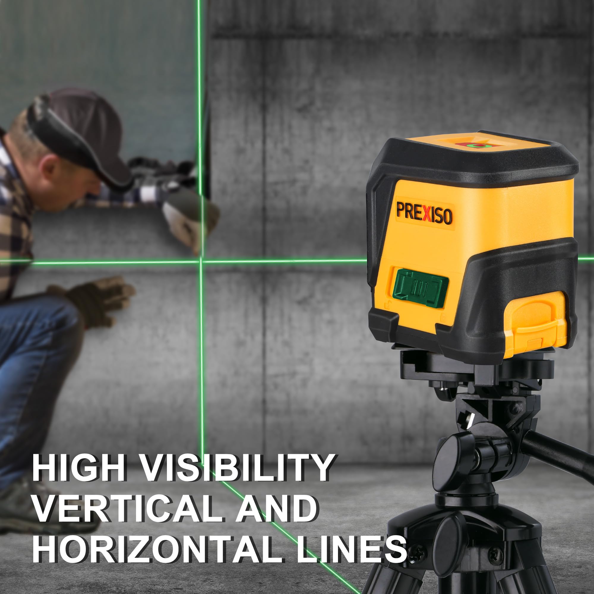 PREXISO 65Ft Self-Leveling Green Laser Level with Tripod - Cross Line Laser Leveler for Hanging Pictures, Home Renovation, Construction - Includes LED Indicator & 2 AA Batteries (26 inch Tripod) - Perfect for DIY Projects, Wall Mounting, and Professional Use