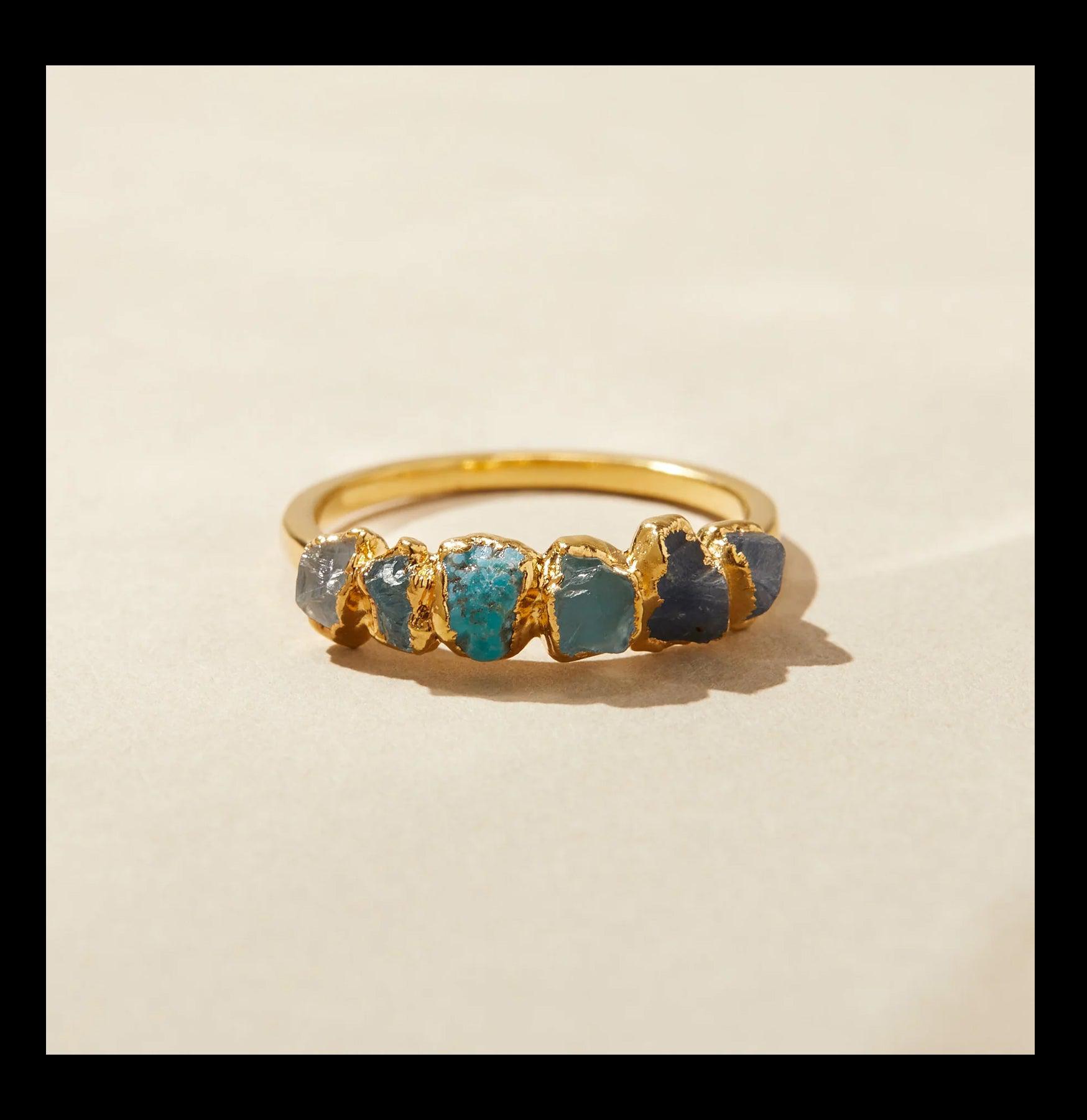 Blue Ombre Birthstone Rainbow Crystal Ring - Elegant Stackable Jewelry for Women, Perfect for Birthdays, Anniversaries & Everyday Wear