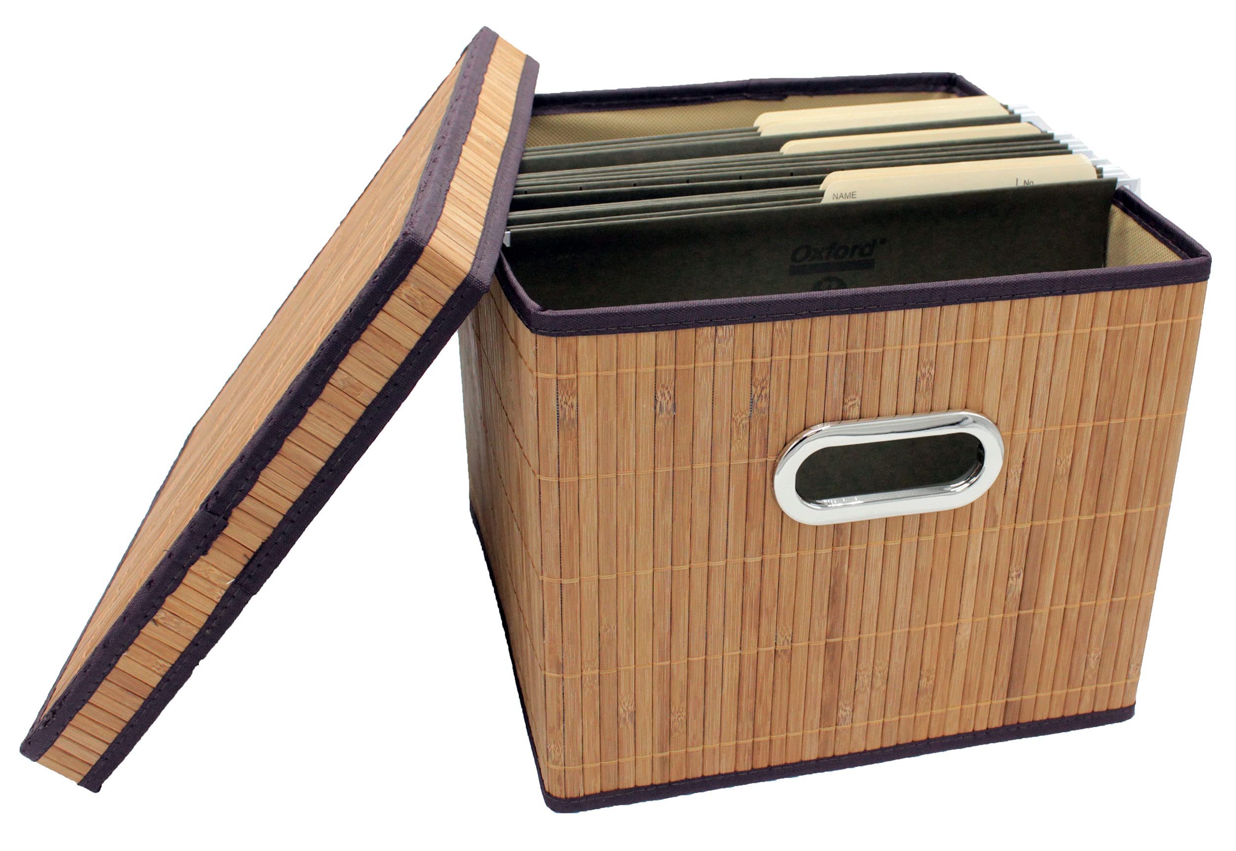 Natural Bamboo Foldable File Cabinet Storage Box - 2 Pack Letter Size Hanging Organizer with Lid for Home & Office Organization | Eco-Friendly Desk Storage Solution for Documents, Files, and Office Supplies