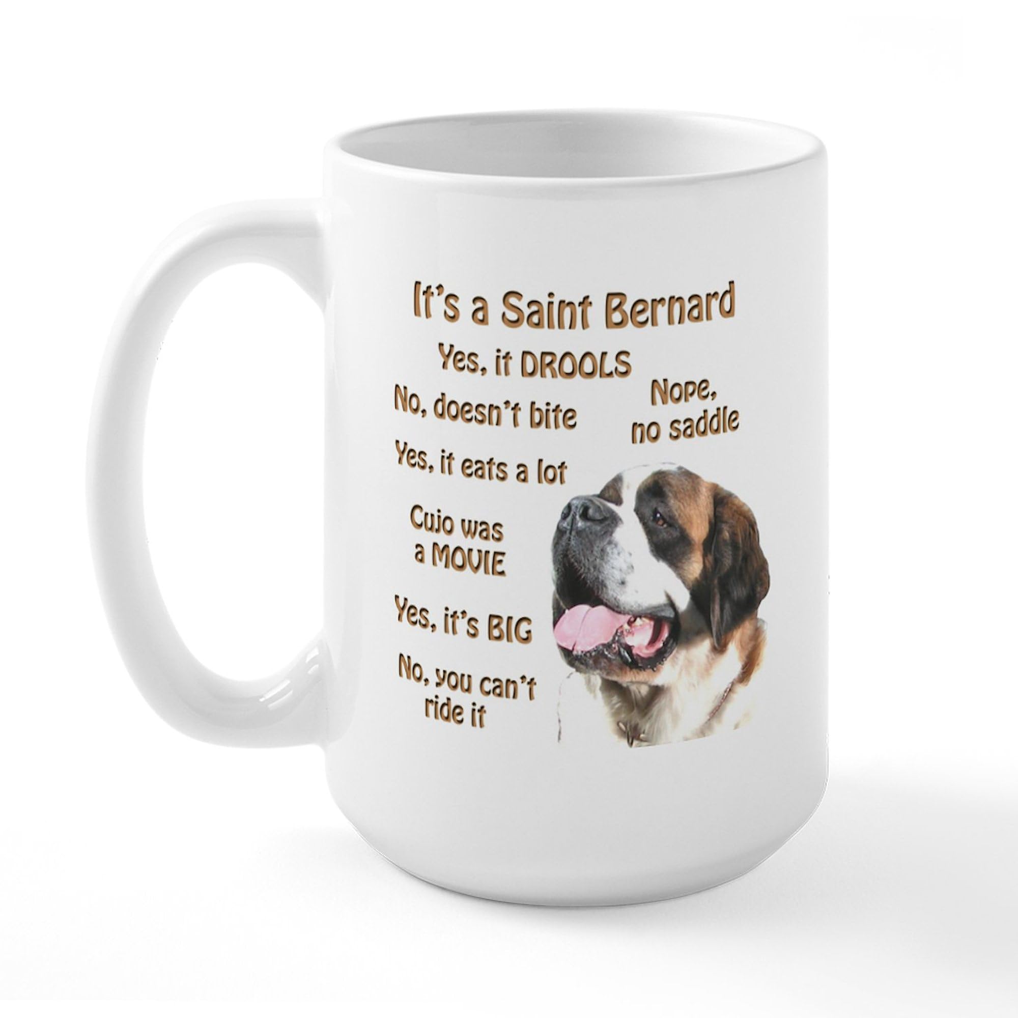 Saint Bernard FAQ Large Coffee Mug - 15 oz. White Ceramic Cup for Hot Drinks | Perfect for Home, Office & Gifts | CafePress
