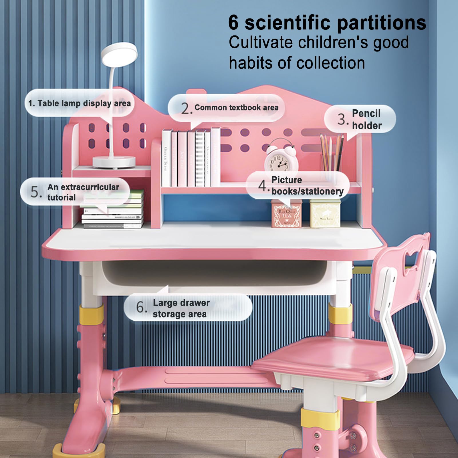 Adjustable Kids Study Desk and Chair Set with Spacious Storage Drawer - Widened Toddler Writing Table for Home & School Learning - Pink (Perfect for Homework, Drawing & Online Classes)