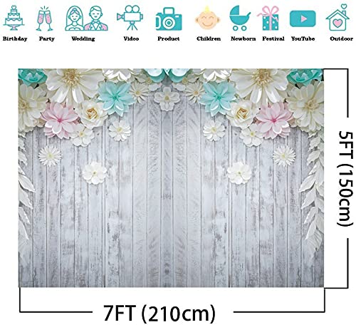 7x5FT Gray & White Rustic Wooden Floor Photography Backdrop - Vinyl Studio Props for Birthday Party, Baby Shower, Wedding Decor & Professional Photo Shoots (DH-28)