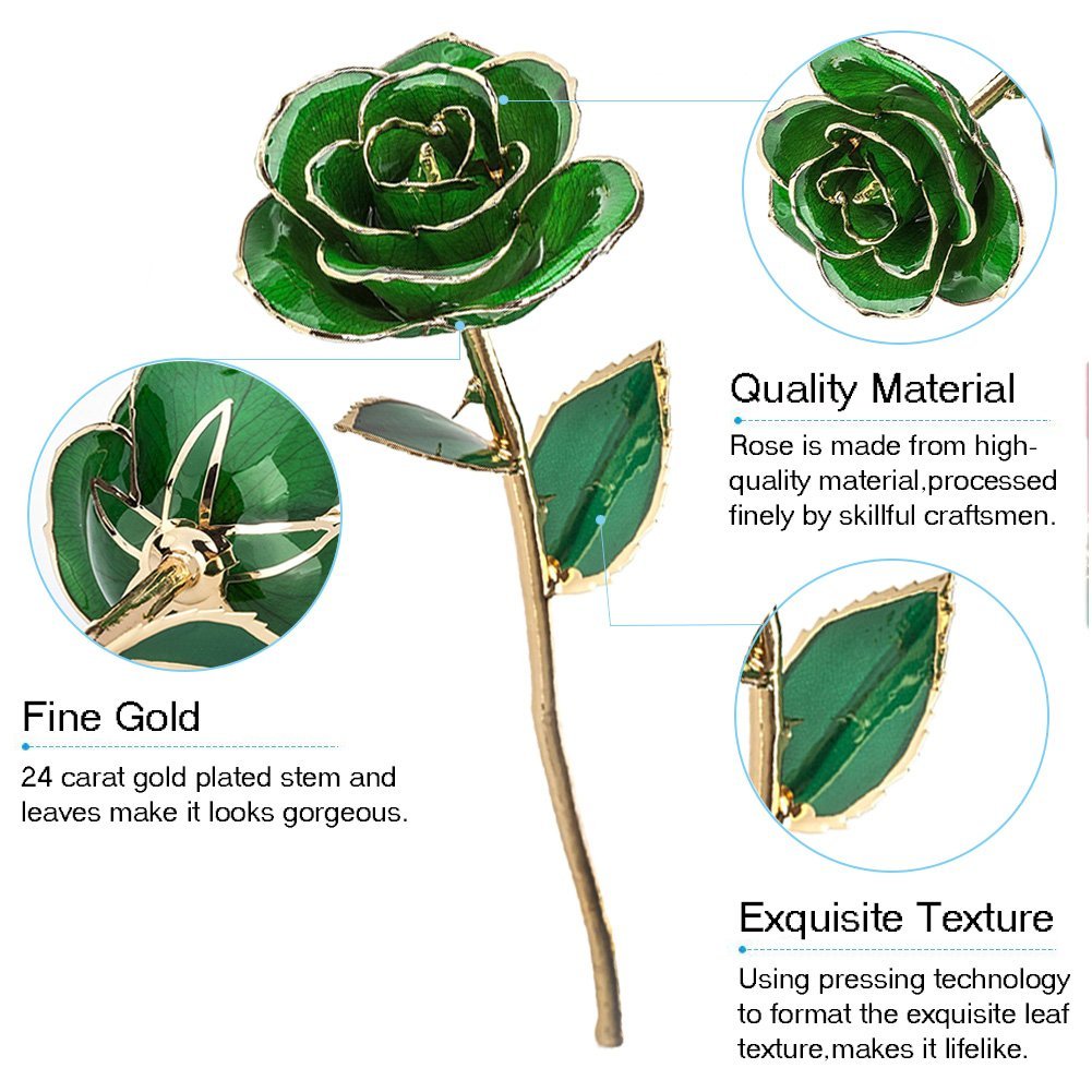 24K Gold Plated Green Rose - Eternal Preserved Flower in Elegant Stand, Perfect Gift for Wife, Mom, Grandma | Anniversary, Valentine's Day, Mother's Day Present | Home & Office Decoration