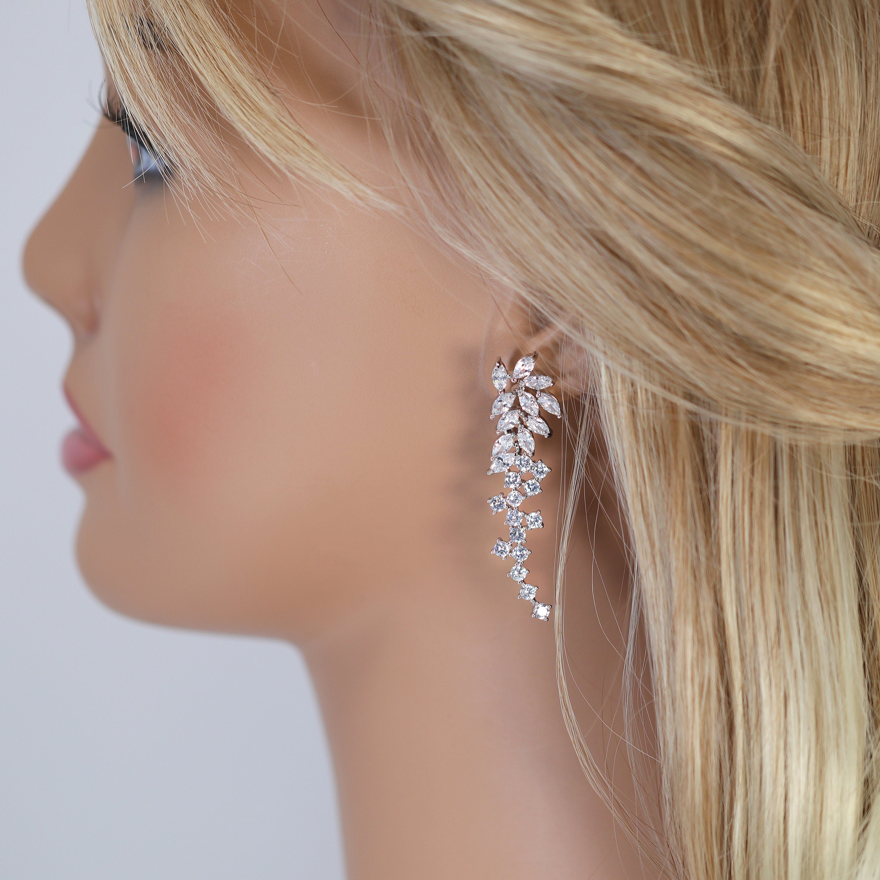 Swarovski Crystal Bridal Jewelry Set - Elegant Long Necklace & Statement Earrings for Weddings, Prom, and Special Occasions