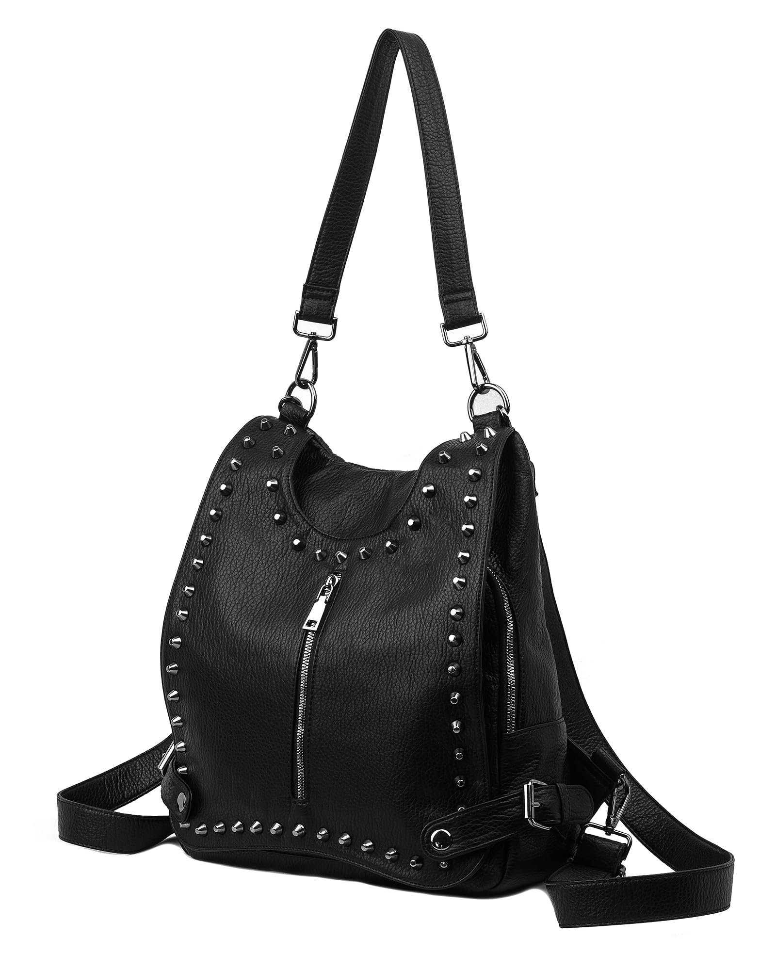 Stylish Leather Backpack Purse for Women - Convertible Crossbody Shoulder Bag with Rivet Studs | Fashion Designer Travel Bag for Work, Commute & Weekend Outings