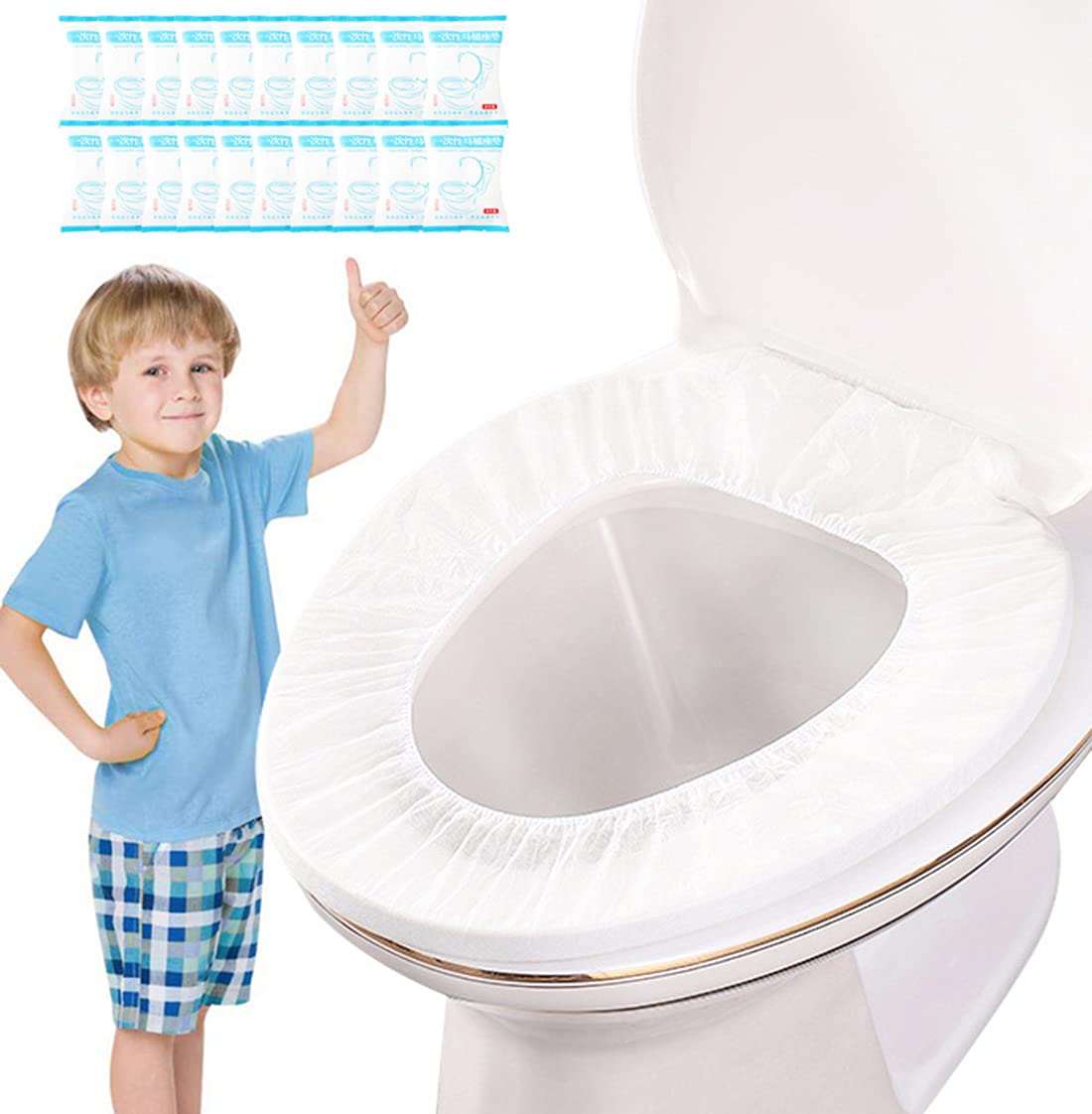 20 Pack Disposable Plastic Toilet Seat Covers - Waterproof, Non-Slip Potty Training Covers for Kids - Individually Wrapped for Hygiene - Perfect for Travel, Public Restrooms & Home Use
