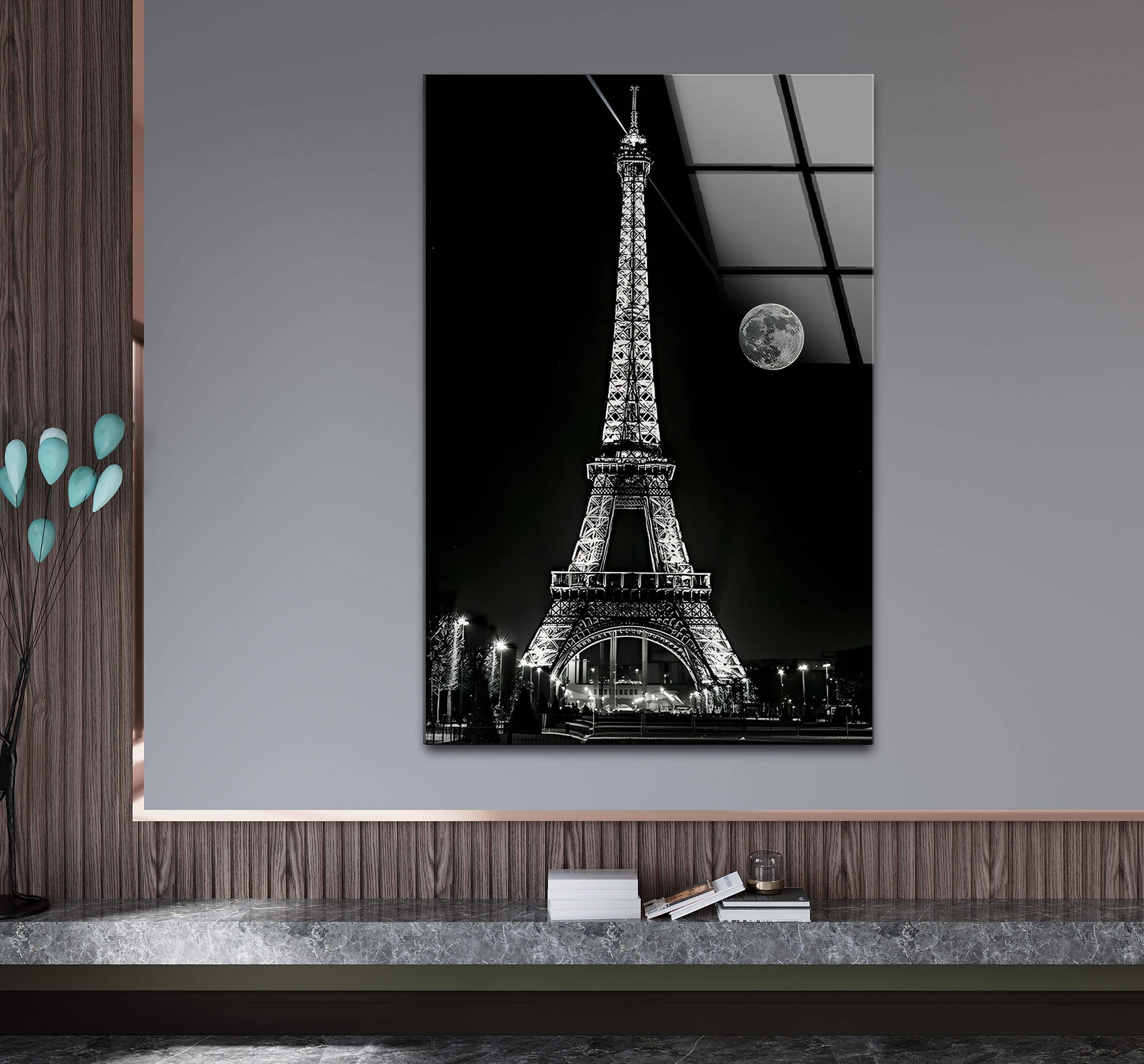 Elegant Black and White Eiffel Tower Glass Wall Art - Parisian Home Decor for Living Room, Bedroom & Office