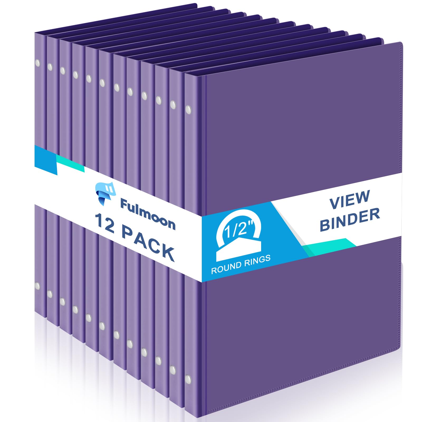 Fulmoon 12-Pack 3-Ring Binders with Pockets - 1/2 Inch Round Ring, 12.2 x 9.8 Inch Plastic Notebook Binders for School, Office & Home Organization (Purple) - Perfect for Class Notes, Work Presentations & Document Storage