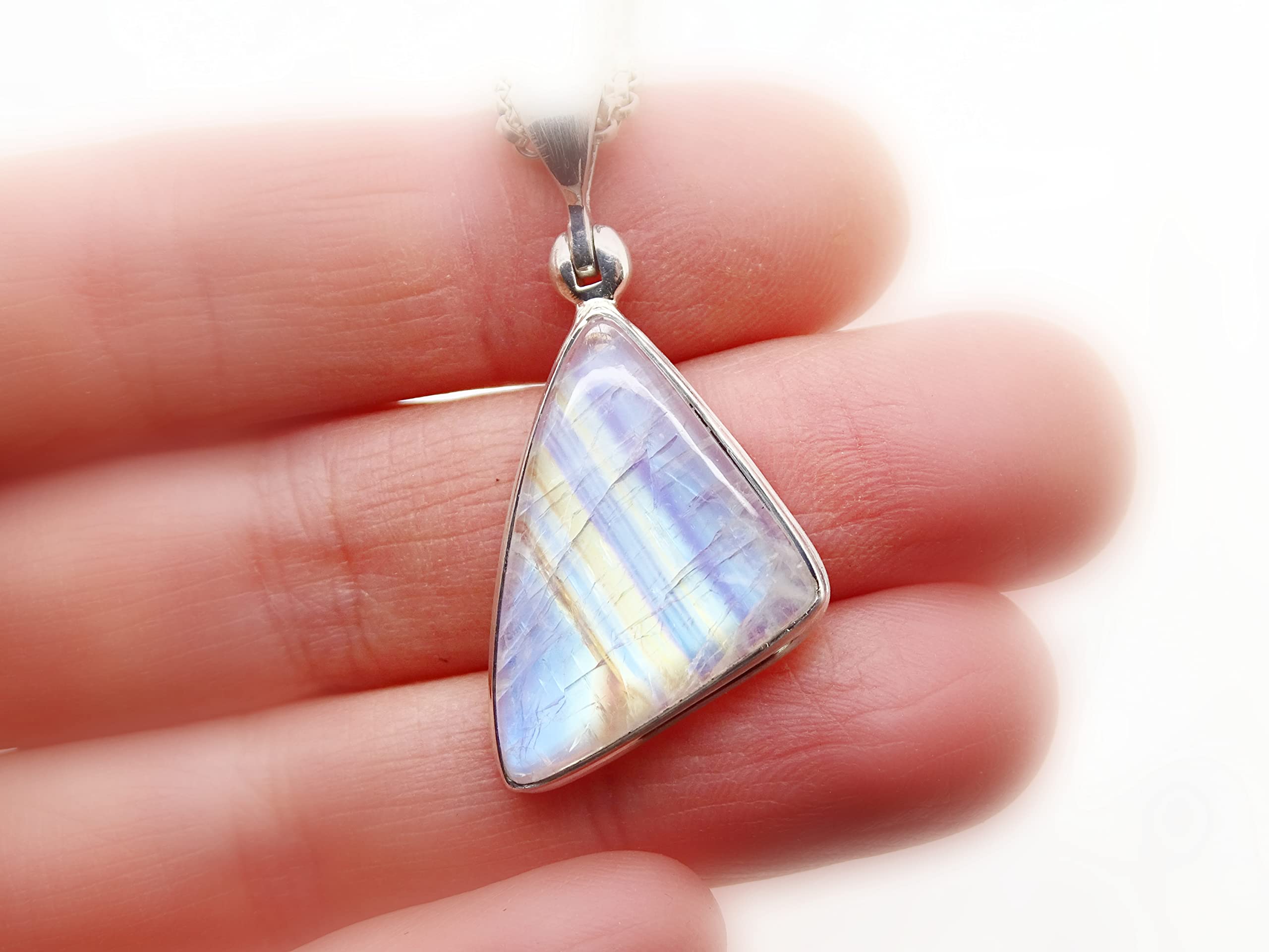 Big Moonstone Pendant Silver Moonstone Necklace | Blue Moonstone Jewelry for Women | Unique Anniversary Gift for Her | Crystal Jewelry for Everyday Wear & Special Occasions