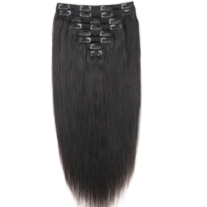 Eullair 8-Piece Silky Straight Clip-in Human Hair Extensions for Black Women - Virgin Kinky Hair, Natural Black Color, 120g Double Weft with 20 Clips | Perfect for Styling, Volume Boost & Everyday Wear