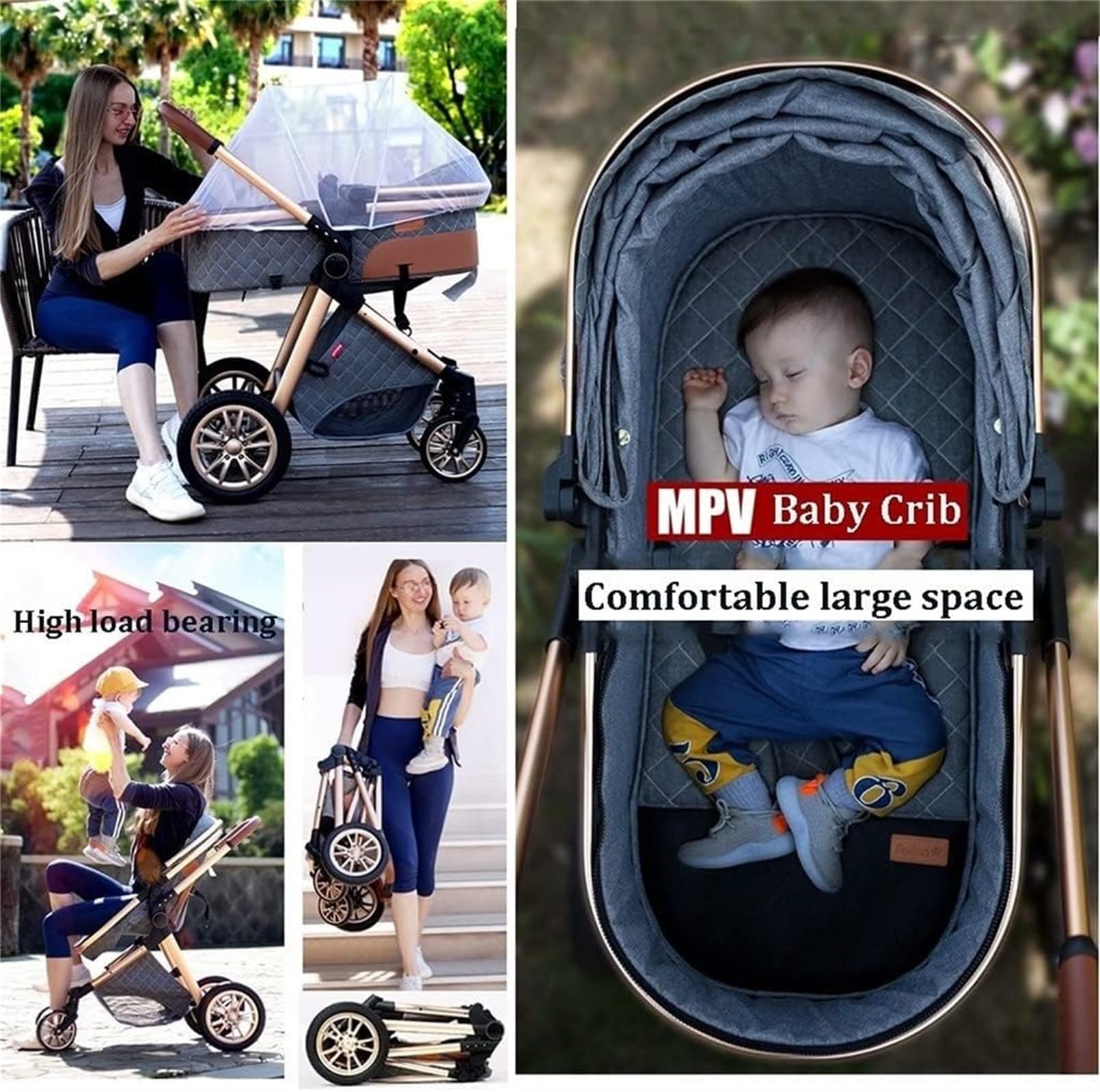 3 in 1 Baby Stroller with Car Seat & Base - Lightweight Travel System, Foldable Aluminum Frame Stroller with High Landscape View - Perfect for Newborns to Toddlers (Grey) | Ideal for Shopping, Travel & Daily Walks