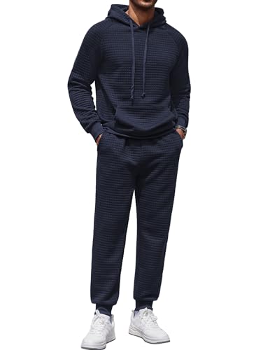 COOFANDY Men's 2-Piece Waffle Hoodie Tracksuit Set - Athletic Jogging Suit with Pockets for Running, Gym & Casual Wear | Winter Comfort Outfit