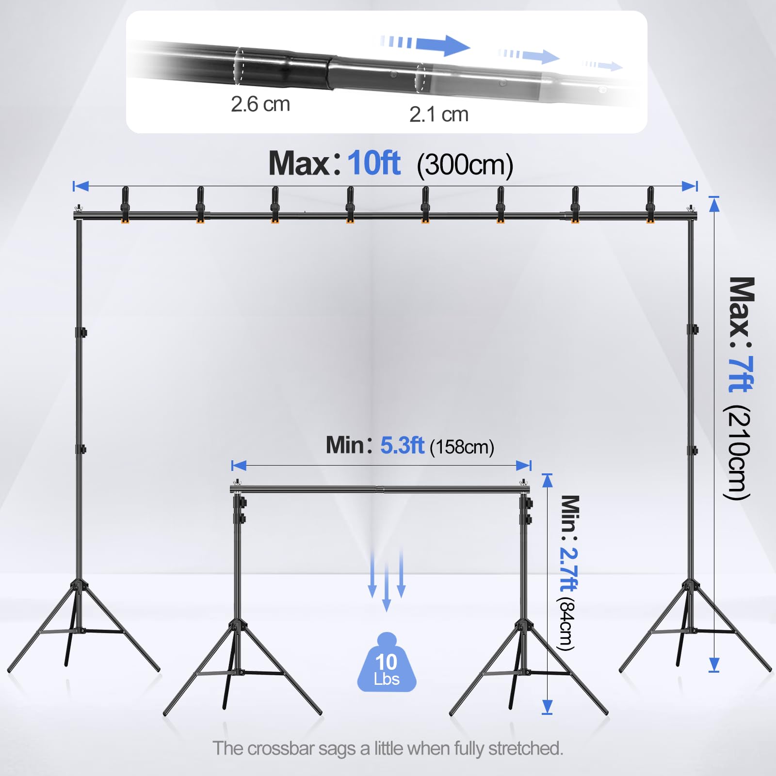 EMART 10x7ft Adjustable Photo Backdrop Stand Kit with 2 Crossbars, 8 Clamps, 2 Sandbags & Carry Bag - Professional Studio Background Support for Wedding Photography, Party Decorations & Event Displays