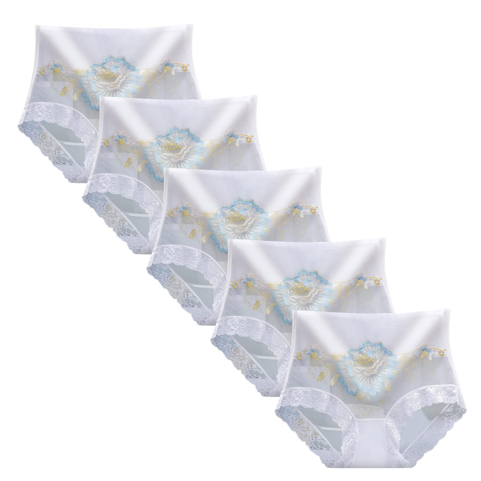 **Sexy Lace Bikini Underwear for Women - Soft Stretch High Waist Panties with Floral Embroidery (5-Pack) - Perfect for Date Night, Lingerie Sets & Everyday Comfort**