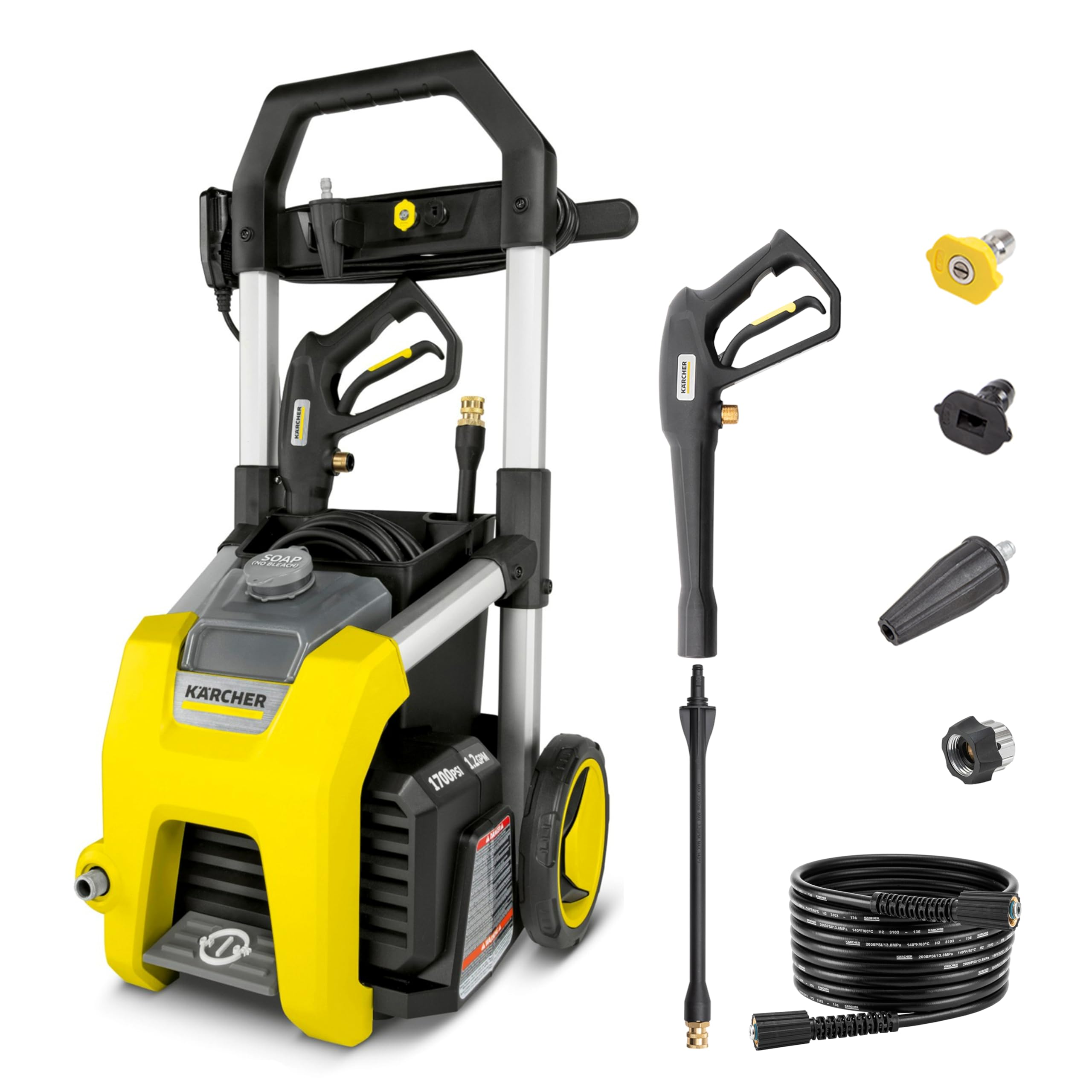 Karcher K1700 Electric Pressure Washer - 2125 PSI, 1.46 GPM, 3 Nozzles & Detergent Tank for Deep Cleaning Cars, Driveways, Patios & Home Exteriors | Perfect for Auto Detailing, Concrete Cleaning & Outdoor Maintenance