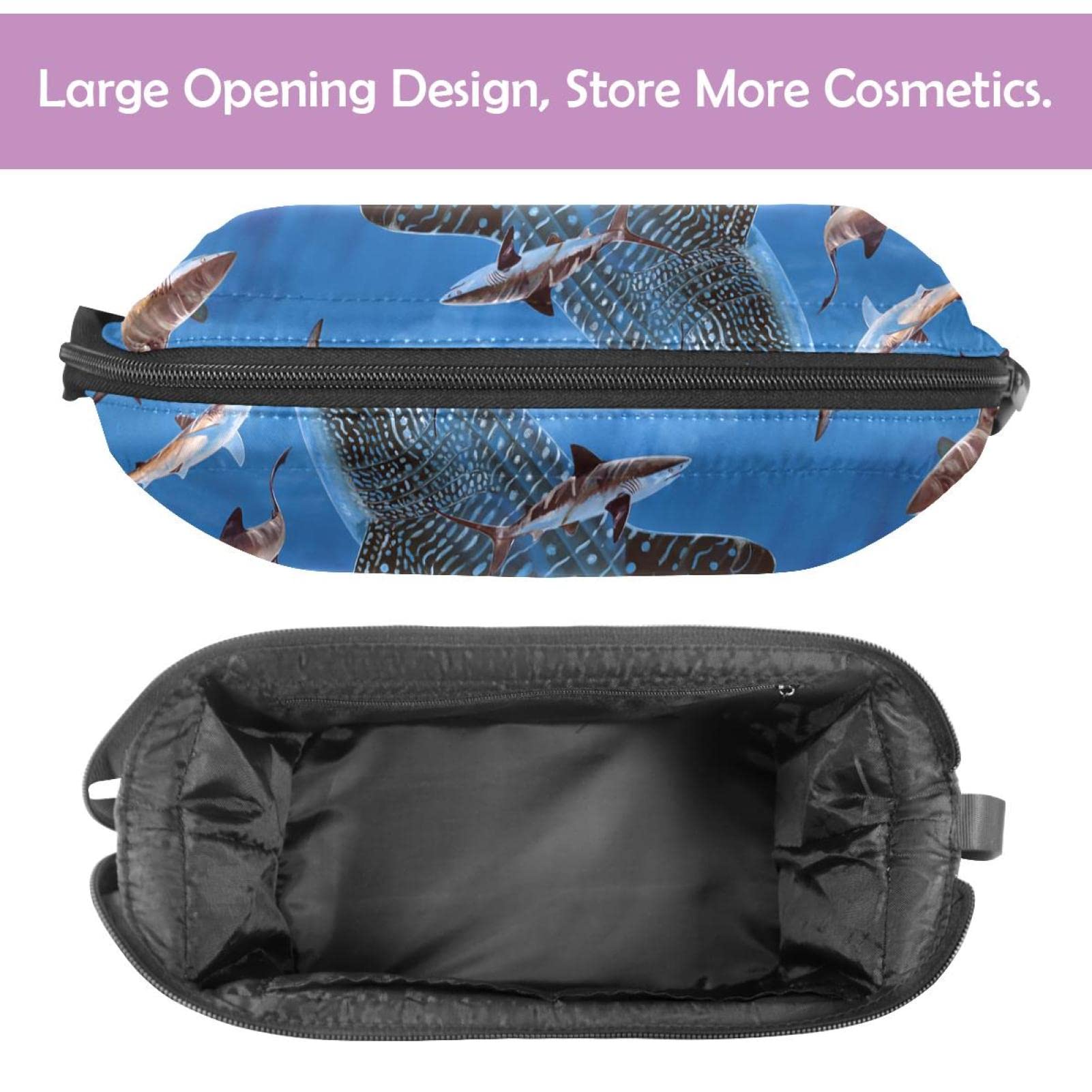 Large Travel Cosmetic Bag for Women - Waterproof Makeup Organizer with Ocean Shark Design, Perfect Toiletry Bag for Vacation, Gym & Daily Use