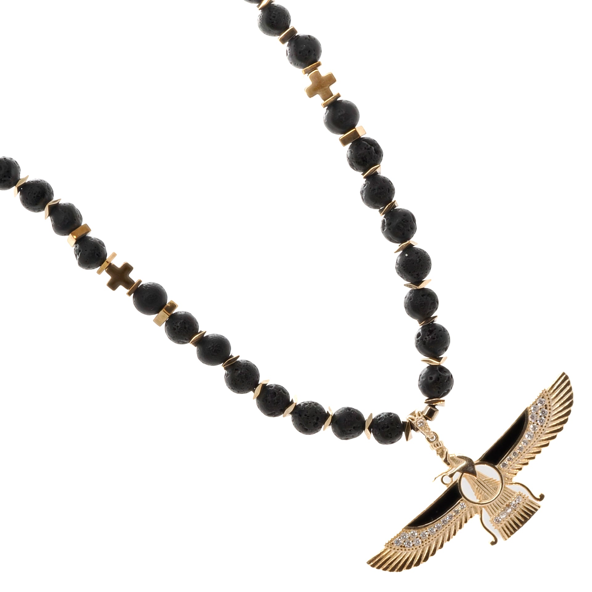 Faravahar Symbol Pendant Necklace - Black Beaded Zoroastrian Jewelry for Men & Women - Spiritual Gift for Persian Culture Lovers, Meditation & Special Occasions