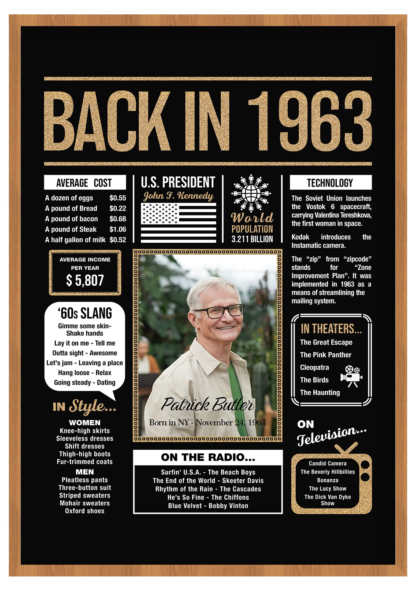 Custom 60th Birthday Decorations for Women & Men - Personalized 60th Birthday Gifts for Her, Him, Mom, Dad from Daughter or Son - Vintage 1963 Themed Birthday Poster - Perfect for Milestone Celebrations, Retirement Parties & Family Reunions