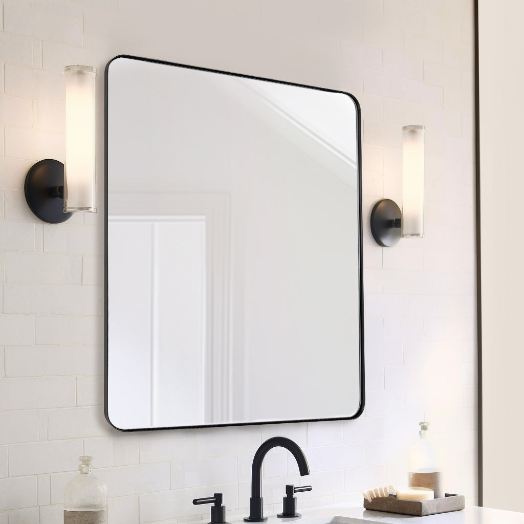 Modern Rounded Rectangle Bathroom Mirror with Stainless Steel Frame - Perfect for Vanity, Wall Decor & Home Decoration