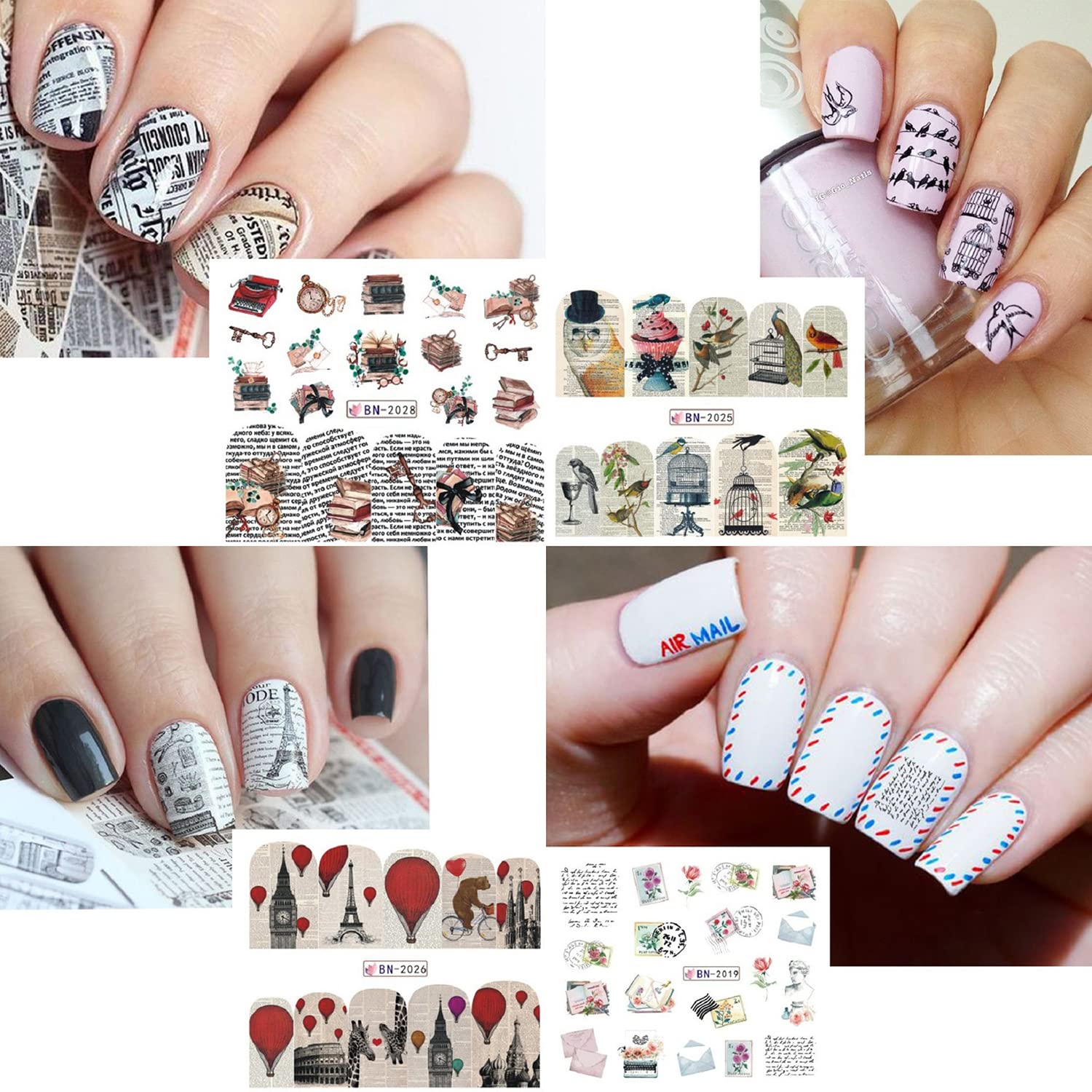 DIY Nail Art Water Transfer Decals - 12 Sheets with Letters, Newspaper & Love Designs for Valentine's Day | Nail Stickers & Tattoo Stickers for Manicures, Parties & Special Occasions