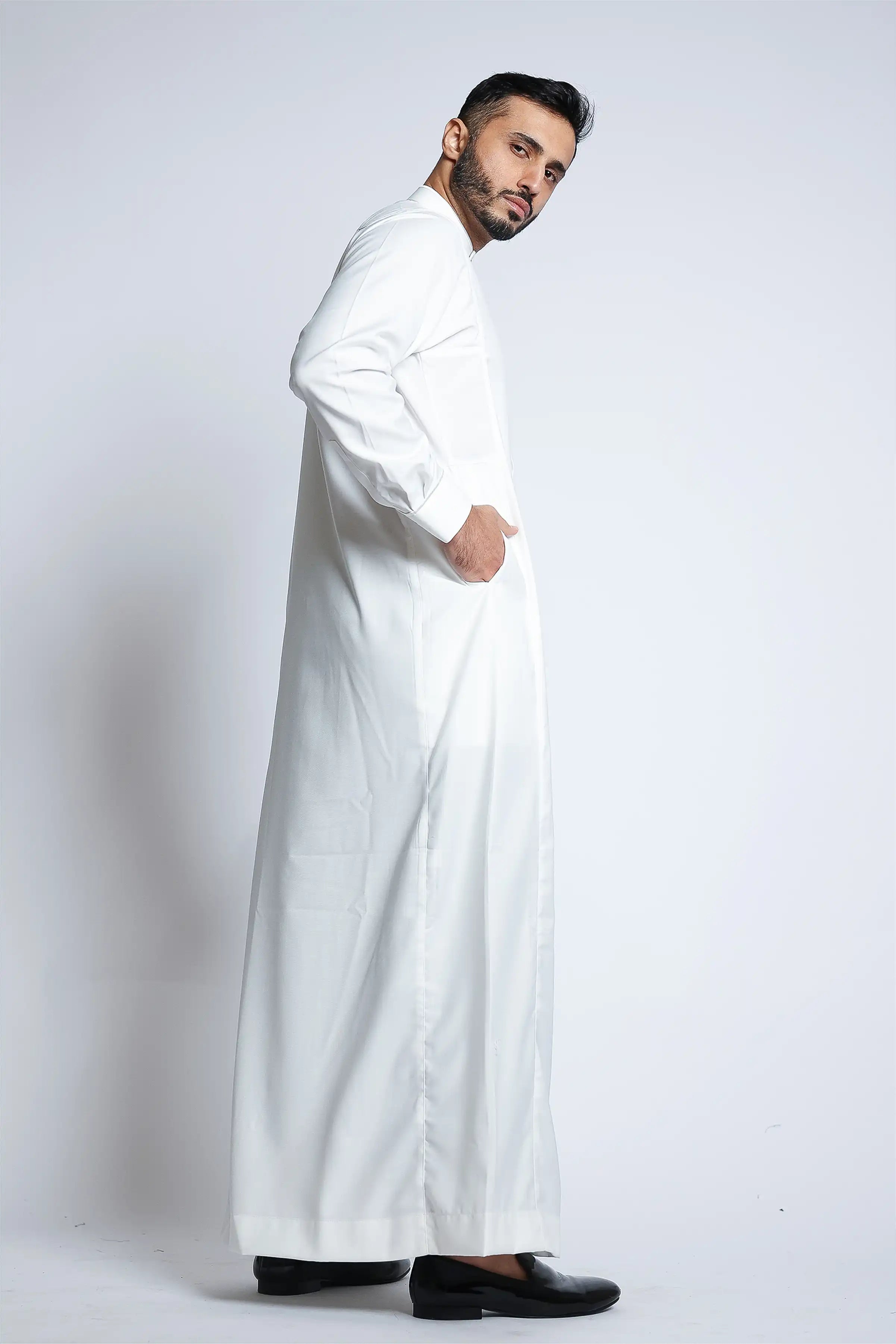 Premium J132 Cream Embroidered Thobe for Men - Traditional Islamic Robe for Eid, Ramadan & Special Occasions
