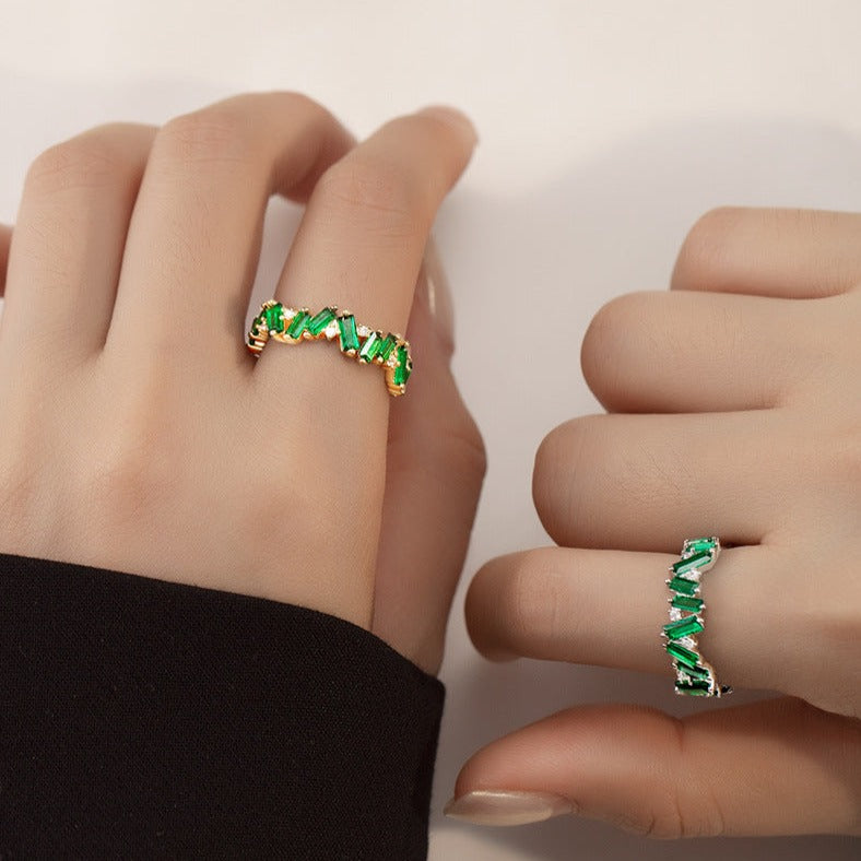 Geometric Green Cubic Zirconia Eternity Ring for Women | HR528 | Elegant Wedding, Engagement, Anniversary Gift for Her