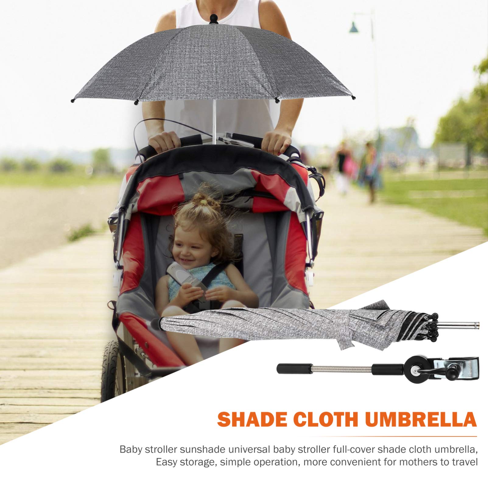 TOYANDONA Baby Stroller Sunshade Cover - UV Protection & Rain Shield for Strollers, Carriages & Carts - Lightweight Clip-On Umbrella with Blackout Blind (Grey) | Perfect for Outdoor Walks, Park Visits & Shopping Trips