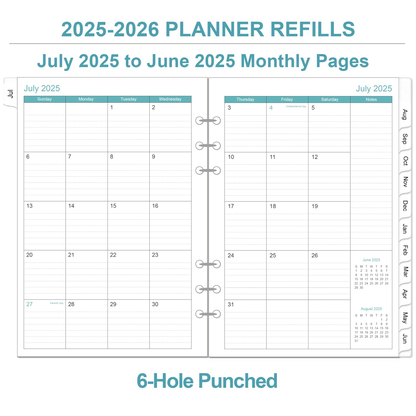 2025-2026 A5 Binder Planner Refills - Daily & Monthly Organizer with Prioritized To-Do Lists, Notes & Appointment Schedule (July 2025-June 2026) | 6-Hole Punched 5.8