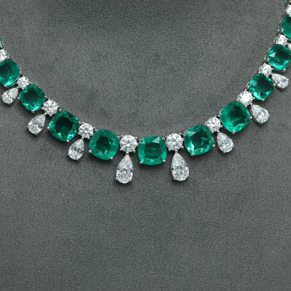 Vintage 925 Sterling Silver 17MM Emerald High Carbon Diamond Pendant Necklace - Fine Jewelry for Women, Anniversary & Birthday Gifts, Perfect for Weddings, Parties & Special Occasions