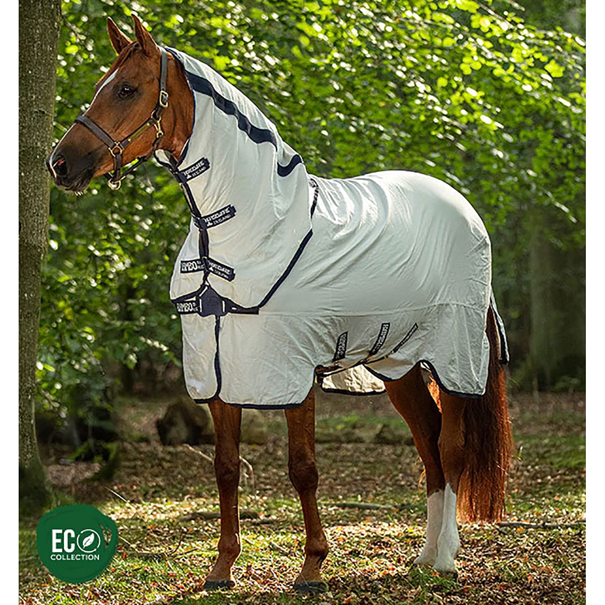 Horseware Ireland Rambo Natura Summer Sheet - Breathable Lightweight Horse Blanket for Hot Weather, White/Navy, Size 75 - Perfect for Trail Riding, Training & Show Preparation