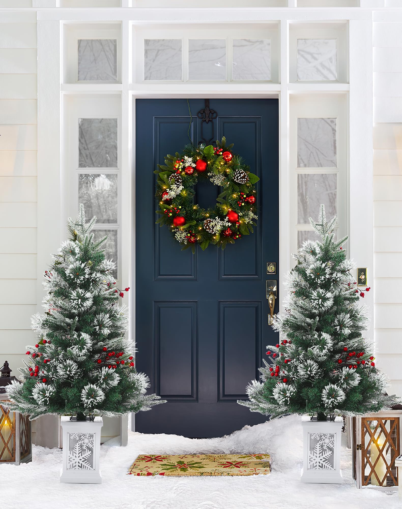 GARVEE 3 Ft Prelit Premium Snow Flocked Artificial Christmas Tree with 8 Lighting Modes & Warm White LEDs - Mini Prelit Xmas Pine Tree for Holiday Decor, Home, Office, Indoor & Outdoor Use - Perfect for Living Room, Bedroom, Party & Winter Decorations