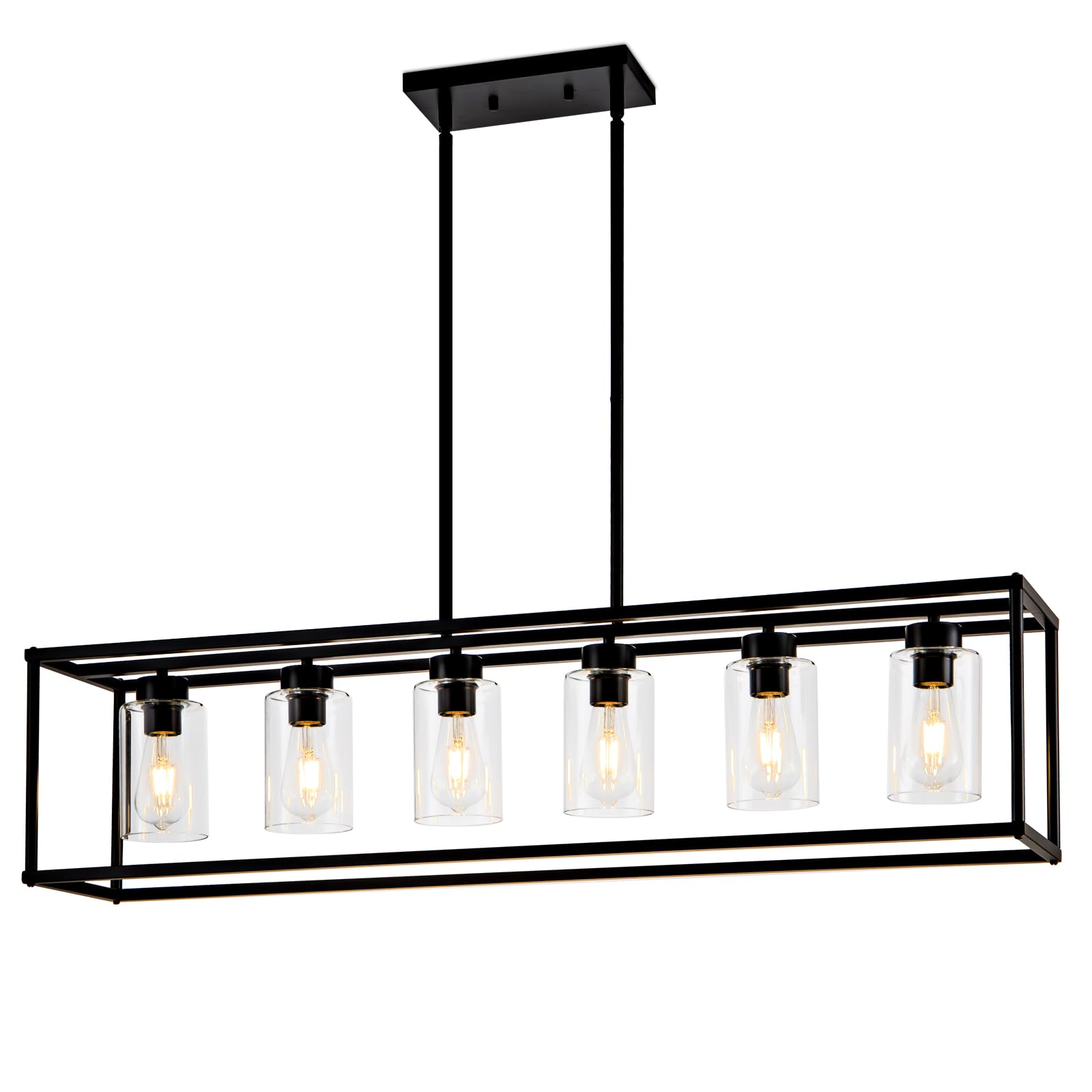 6-Light Black Farmhouse Chandelier - Adjustable Height Modern Industrial Pendant Lighting for Dining Room, Kitchen Island & Living Room | Perfect for Rustic, Contemporary and Urban Decor Styles