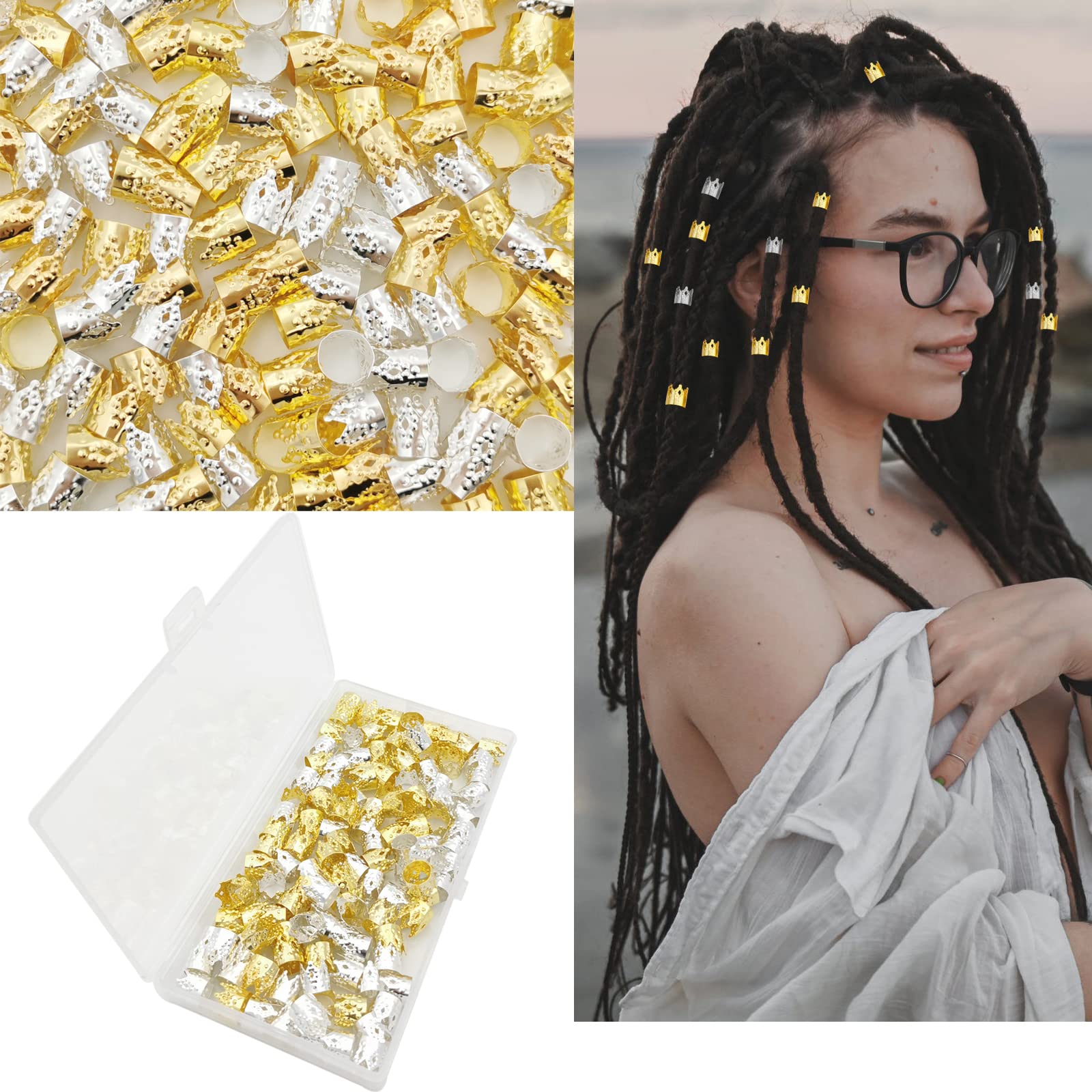 120 PCS Gold & Silver Crown Hair Cuffs - Braid Accessories for Women & Girls - Dreadlock Jewelry, Hair Beads for Black Women - Perfect for Weddings, Parties & Everyday Styling