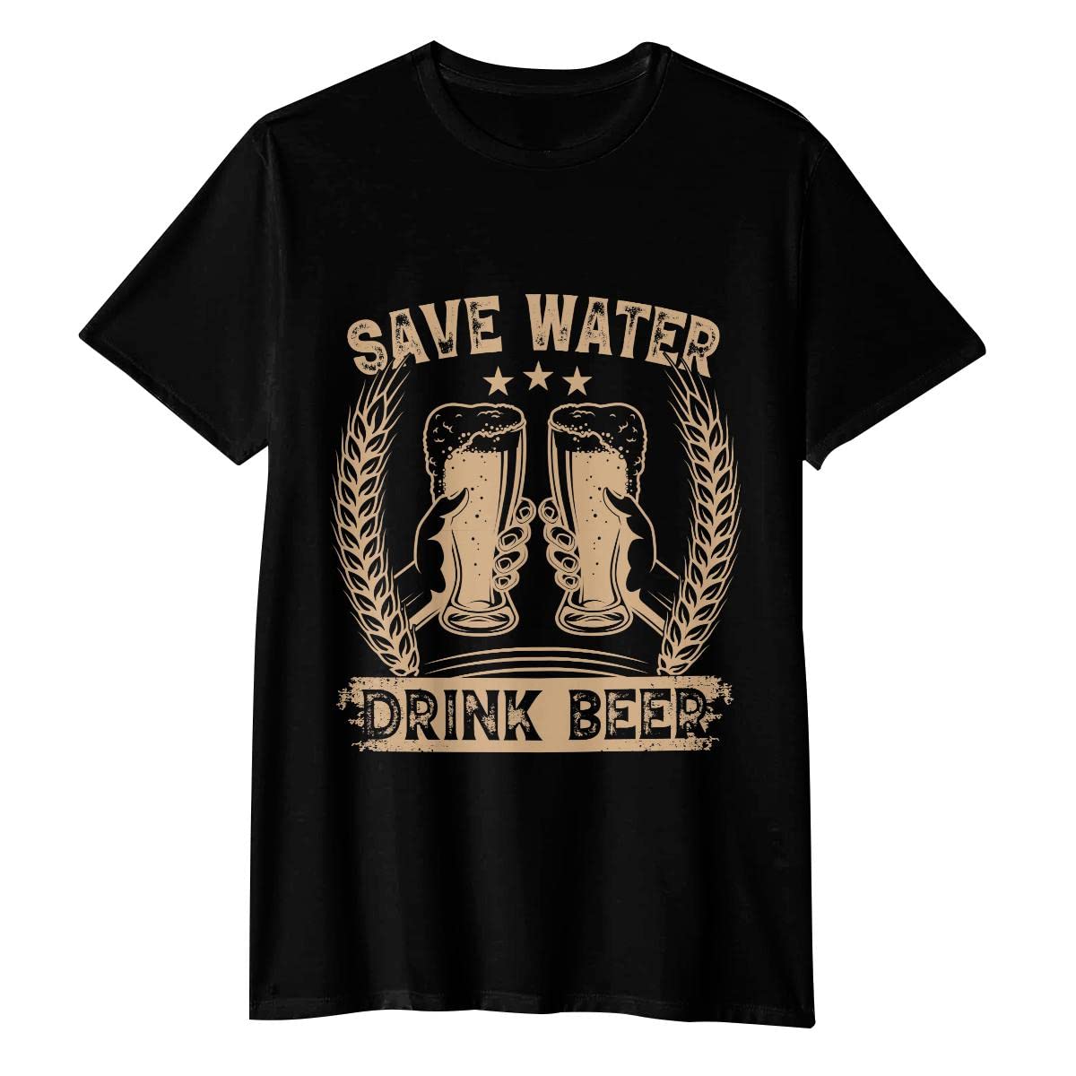 Save Water Drink Beer Graphic T-Shirt for Women & Men - Loose Fit All Black Tee - Casual Wear, Parties & Funny Gifts