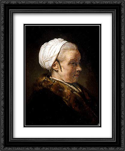 Rembrandt Museum Art Print - Elderly Woman in White Cap Study, 20x24 Black Ornate Framed & Double Matted - Perfect for Living Room, Office Decor & Art Collectors
